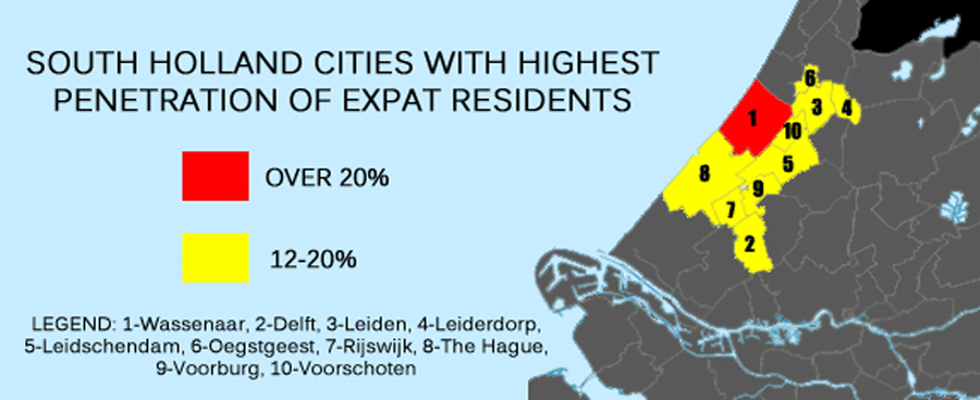 South Holland Netherlands cities with most expat residents