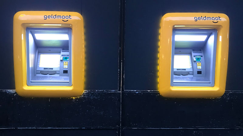 personal banking in Netherlands - Dutch Geldmaat yellow ATM machines in The Hague