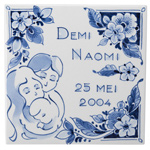 custom Delft Blue baby birth tile