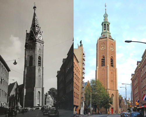 Grote Kerk Den Haag church tower pre and post WWII